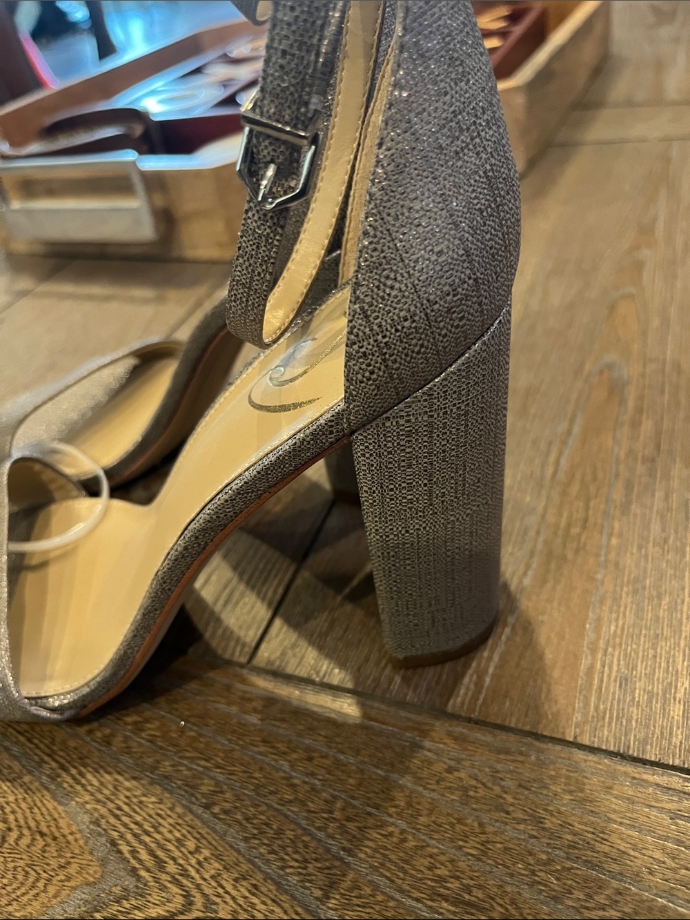Sam Edelman pewter Glitter Ankle-Strap Block Heel - Picture 3 of 4